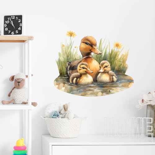 Duck Family Wall Decals Removable Farm Animal Vinyl Stickers for Nursery Kids Bedroom Bathroom and Classroom Watercolor Decor Peel and Stick Wall Art