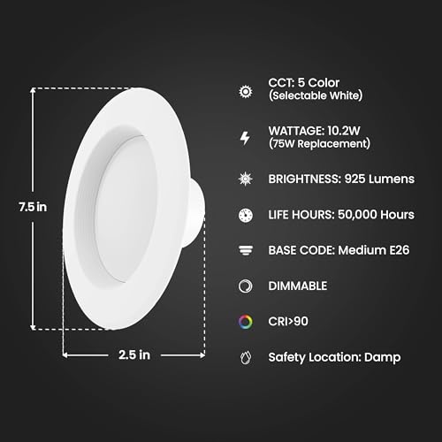 Feit Electric 6-Pack 5/6in LED Recessed Downlight Retrofit Kit, 75W Equivalent, Dimmable, Adjustable Color Temp