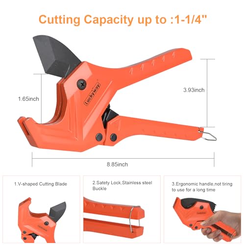 Luckyway PVC Pipe Cutter, Ratchet Pipe Cutter for PEX,PVC,PPR and Plastic Hoses, Ratcheting Pipe Cutter Tool for Home Repairs and Plumbers (1-5/8" Pipe Cutter)