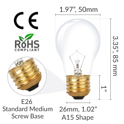 Simba Lighting Oven Rated A15 40W E26 2700K 300°C/572°F, 4 Pack