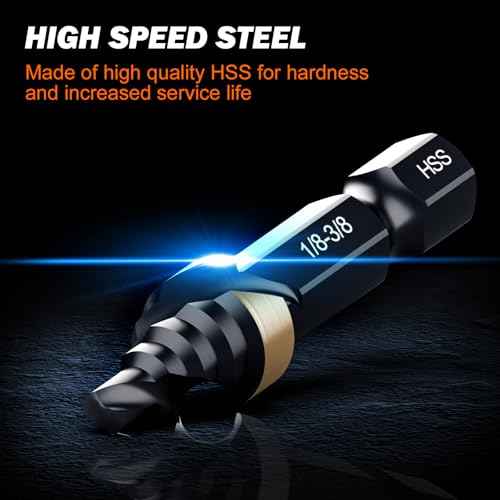 THINKWORK HSS Single Size Step Drill Bit, HSS Step Drill Bit 3/8", Unibit, 1/4" Shank Step Bits for Soft Metal, Steel, Wood, Plastic