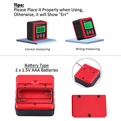 Neoteck Red Digital Angle Finder with Magnetic Base, LCD Backlight