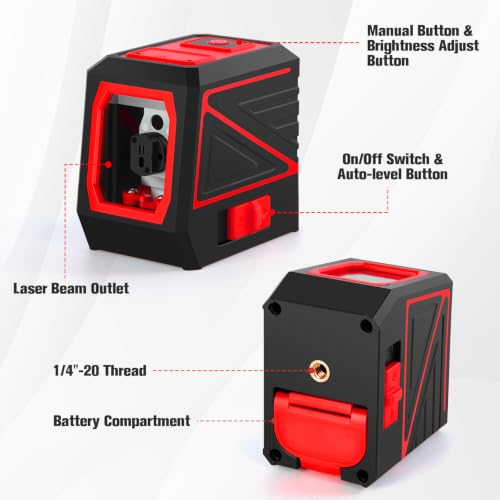 UNCANZEA Deep Red Cross Line Laser Level with 360° Rotatable Tripod & Self-Leveling, Bright Green Laser, 30m Range