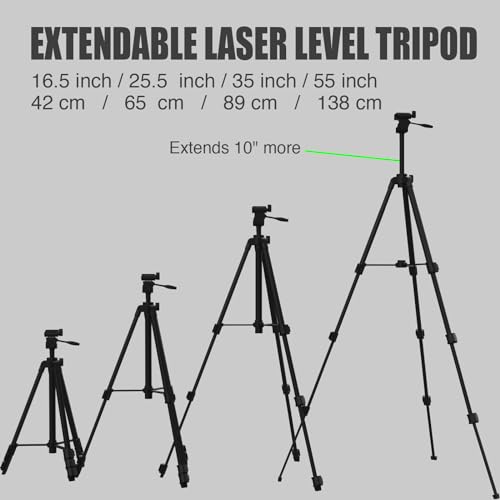 55" Aluminum Laser Level Tripod with Bubble Level - Matte Black, 1/4" QR Plate, Lightweight 1.2 lb