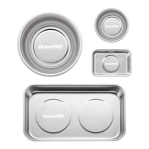 Magnetic Tray 4-Pack | Stainless Steel Magnetic Parts Trays | 3 Inch, 6 Inch, Square & Shallow Tray Set