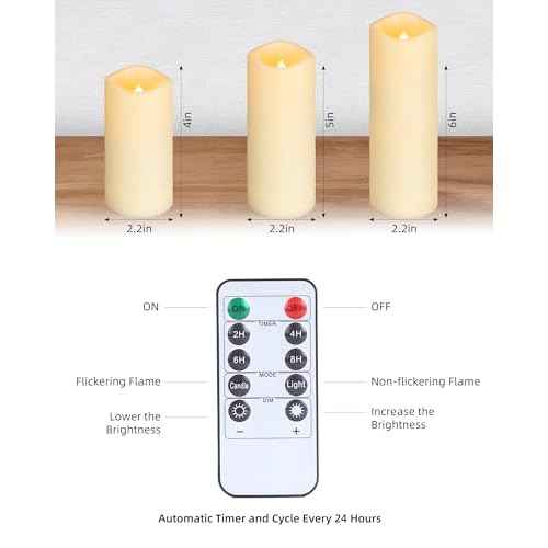 Enido 12 Pc Flameless LED Candles with Remote & Timer, Outdoor Waterproof, Flickering Electric Warm Lights for Cozy Home & Holiday Romantic Decor, Battery Operated for Party(D 2.2¡± x H 4¡±/5¡±/6¡±