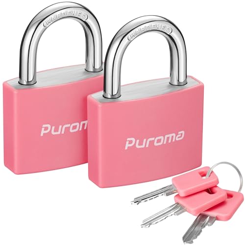 Puroma Pink 2-Pack Aluminum Keyed Padlocks 7/8” (43mm) with 3 Keys for Gym Lockers