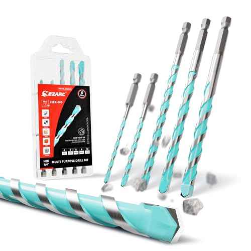 EZARC Masonry Drill Bit Set, Concrete Drill Bit Set with Hex Shank for Brick/Cement/Tile/Block/Plastic/Glass/Wood/Metal, Carbide Drill Bit Tip 5/32"-3/8", 5PCS