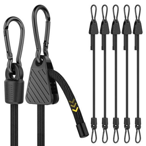 Rugtol Black 48-Inch Adjustable Bungee Cords with Hooks, Pack of 6, Heavy Duty Outdoor Cargo Straps