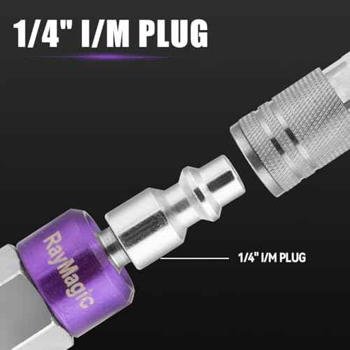 RayMagic Industrial-Grade 1/4" Swivel Air Plug, 2-Pack 360¡Æ Swivel Steel Plug, 1/4-Inch NPT Female 18-Threads, Air Hose Fittings(Purple)