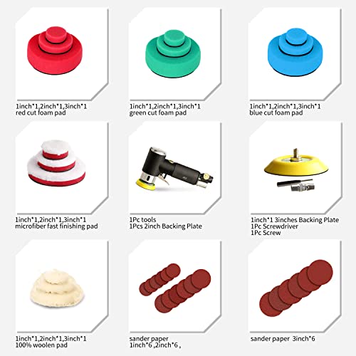 ZFE 1/2/3 Inch Random Orbital Air Sander with 15 Buffing Pads & Sandpapers