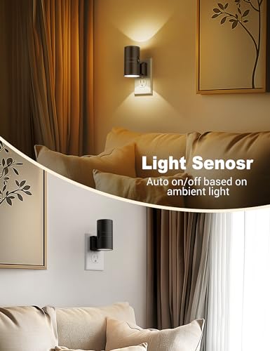 JandCase Dimmable Night Light Plug-in Wall, Warm 3000K, Black - Dusk to Dawn