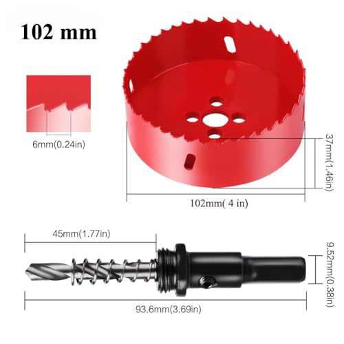 4 Inch Hole Saw,M42 HSS Bi-Metal Hole Cutter, Triangular Shank Hole Saw Drill Bit with Spring for Wood, Plywood, Plastic, Gypsum Board, Various Thin Metal Sheets