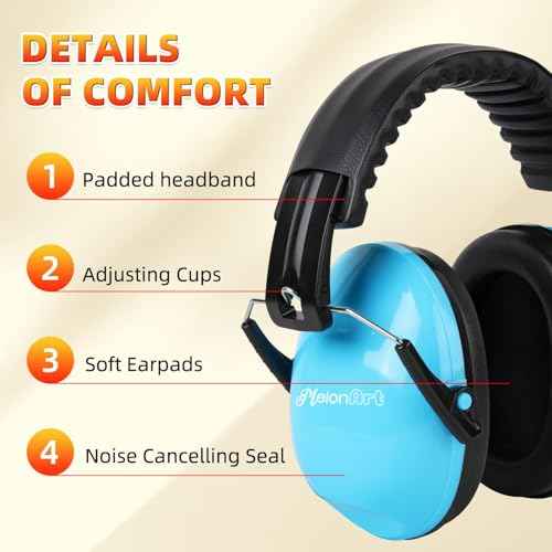 MelonArt Kids Ear Protection Earmuffs Safety Hearing Protection Headphones Noise Reduction for Autism Sensory Kids Chirldren (Black Blue)