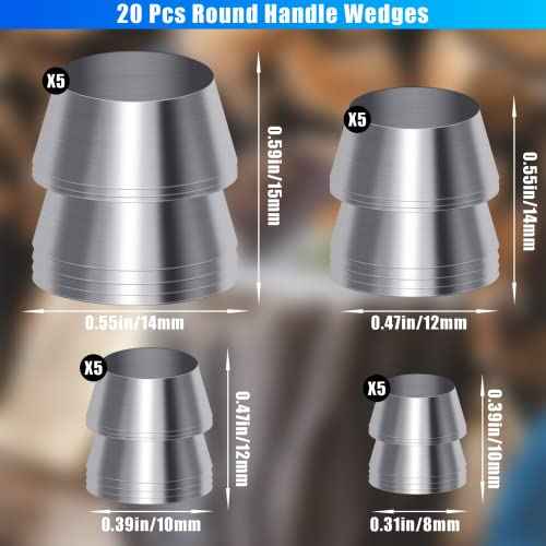 20 Pcs Safety Round Handle Wedges Axe Hand Metal Wedge Hammer Handle Steel Wedge Mauls Handle Wedge Kit for Axe Claw Hammer Sledge (0.31/0.39/0.47/0.55 Inch)