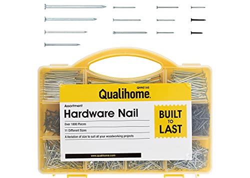 Qualihome Nail Assortment Kit - 1800+ Multi-Size Nails for DIY & Professional Projects