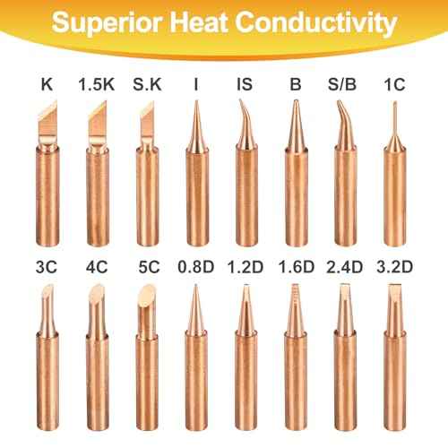 MECCANIXITY 1 Set 900M Soldering Iron Tips Copper Non-magnetic Welding Head with Cleaning Sponge Pad Replacement for Solder Station Tip (I+IS+K+2C+3.2D)