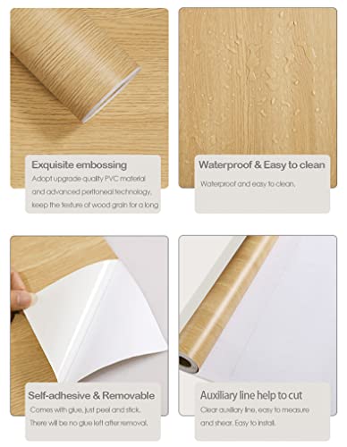 Sevalo Wood Grain Peel and Stick Wallpaper 17.7x118 Inches - Removable DIY Wall Decor