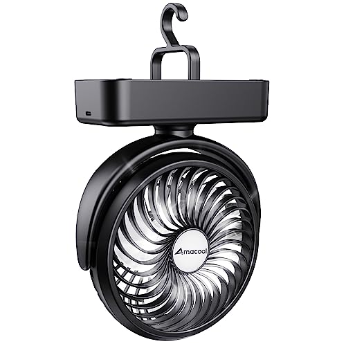 AMACOOL 5-Inch Portable Camping Fan with LED Lantern, 40H Rechargeable Work Time