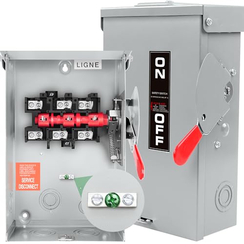 FixOasis 3P 60 Amp Non-Fusible Disconnect Switch with Ground, NO FUSE Version