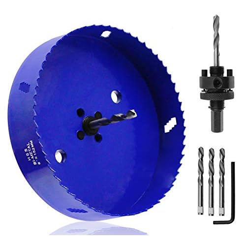 6 Inch Hole Saw with Heavy Duty Arbor, 1.2 Inch Cutting Depth HSS Bi-Metal Hole Drilling Cutter for Smoothly Cutting in Wood Cornhole Boards Plastic Drywall & Thin Metal