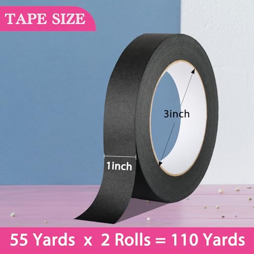 GEYYANG Black Painters Tape, 1 Inch x 55 Yards x 2 Rolls, Black Masking Tape for Painting, DIY Crafts, Home & Auto | No Residue, Multi-Surface Adhesion