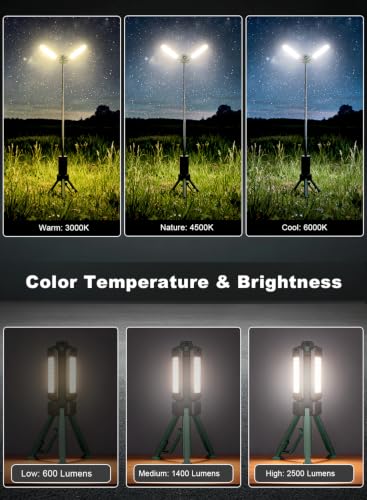 CuLiDing Telescopic Camping Light 2500 Lumen Rechargeable 15000mAh Green