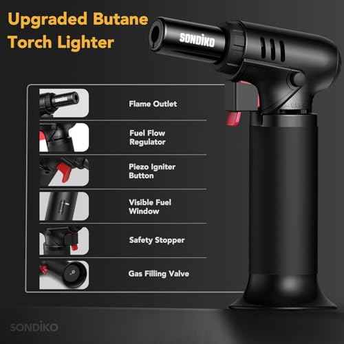 Sondiko Butane Torch Lighters with Visible Fuel Window 2 Pack, Refillable Soldering Torch with Adjustable Flame for Welding, Resin Art, Industrial(Butane Gas Not Included)