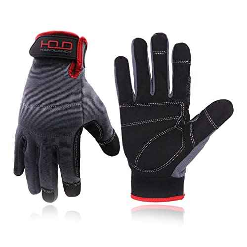HANDLANDY Work Gloves for Men & Women, Utility Mechanic Working Gloves Touch Screen, Flexible Yard Work Gloves