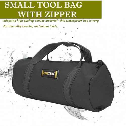 14 Inch Small Tool Bags for Men,Wide Mouth Zipper Tool Storage Bag,Large Capacity Canvas Tool Tote Bag,Portable Multi-Function Tool bag for Storage Wrenches,Screwdrivers,Repair Tools (Black)