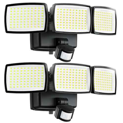 Battery Powered Motion Sensor Outdoor Lights, 1500LM Flood Lights, IP65 Waterproof Security Motion Detector Light Wireless for Outside, Yard 2Pack