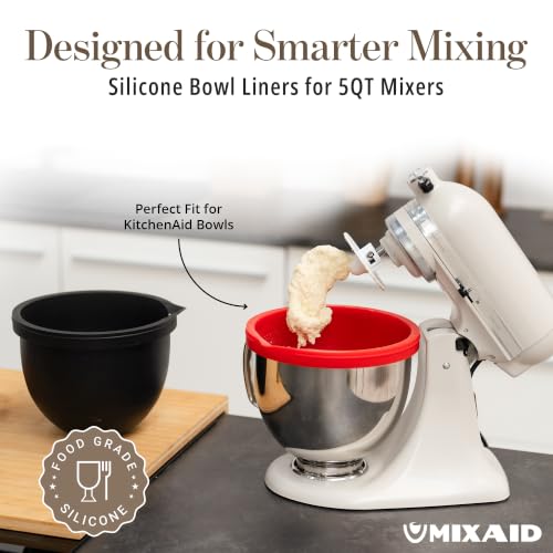 MIXAID 5 Qt Tilt-Head Silicone Bowl Liners 3-Piece Set with Lids (Red/White/Black) for KitchenAid