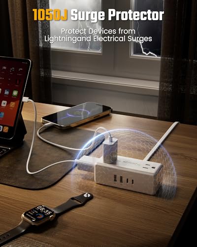 SUPERDANNY 3Ft White Short Extension Cord with Multiple Outlets & Surge Protector