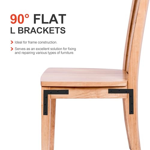 SAYAYO 6-Pack Black Stainless Steel L Brackets 150x150mm Flat Mending Plates for Furniture