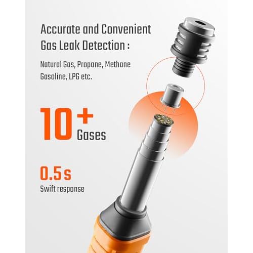 Natural Gas Detector, TopTes PT299 Gas Leak Detector with Extendable Rod, Portable Propane Sniffer for Detecting Combustible Leaks Like Methane & Butane for Home, RV (Includes Battery x2) - Orange