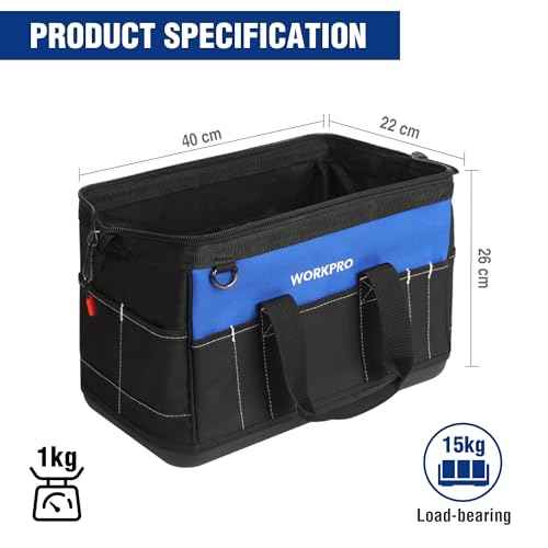 WORKPRO 16-inch Wide Mouth Tool Bag with Water Proof Molded Base
