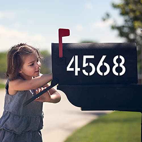 4 Inch Curb Stencil Kit 0-9 Address Number Stencil, 20Pcs Reusable 14 Mil Mylar Plastic Numbers Stencils with Masking Tape for Painting on Road, Wall, Wood, Mailbox(4"Tall)