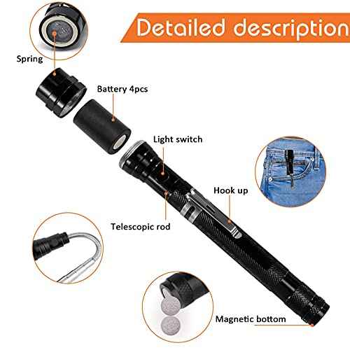 Magnetic Flashlight Gifts for Men Stocking Stuffers for Men Adults Pickup Tool Cool Extendable Magnet Telescoping Gadgets Christmas Birthday for Dad Him Husband Boyfriend Grandpa Handyman Mechanics