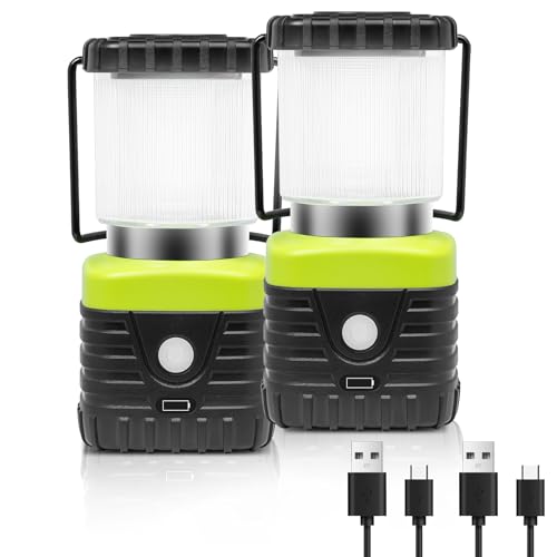 2PCS 6500K White Light LED Camping Lantern Rechargeable 1000LM, 4500mAh Power Bank, Flashlight for Hurricane Emergency, Hiking, IP44 Waterproof Lantern(Black)