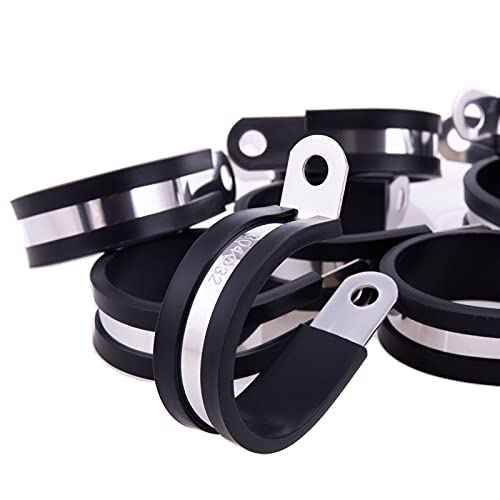HOLYBEAR 1-1/2 Inch Stainless Steel Cable Clamp, Rubber Insulated Metal Conduit Wire Holder Strap Clips for Pipe, Tube, Hose Bracket (38mm, 12pcs)