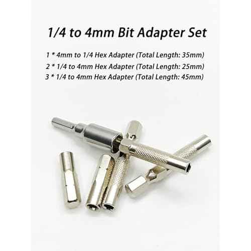 1/4 to 4mm Bit Adapter, 6pcs Set, 45mm & 25mm Length, Magnetic, Hex Shank, For 4mm & 6.35mm Bits