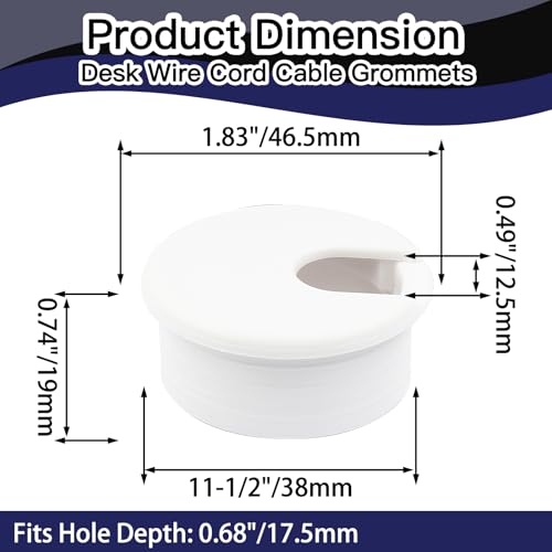 Suiwotin 2 Pack White 1-1/2 Inch Desk Grommet Cable Organizer