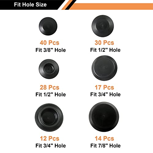 141pcs Auto Body Black Plastic Hole Plugs Set - Flush Mount Sheet Metal Assortment - Variation 141
