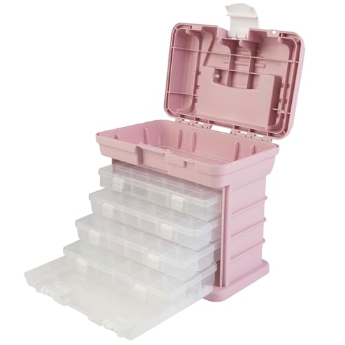 Stalwart Pink Portable Tool Box with 4 Drawers – Multiuse Organizer