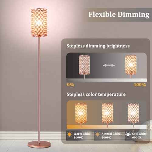 Crystal Floor Lamp with Remote Control, Smart Rose Gold Floor Lamps for Living Room with Bulb Included, Crystal Standing Lamp Rose Gold Home D?cor Floor Lamp for Bedroom
