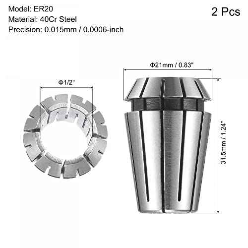 uxcell ER20 Spring Collet, 1/2" Chuck for CNC Engraving Machine Lathe Milling 2pcs