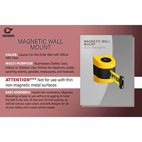 Crowd Control Warehouse - CCW Series WMB-220 Magnetic Wall Mount Retractable Belt Barrier -15 Foot, Caution Do Not Enter with Yellow ABS Case