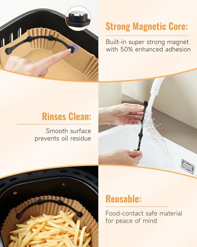 Air Fryer Magnetic Parchment Paper Holders (4 Pcs) - Food-Grade Silicone Mounts