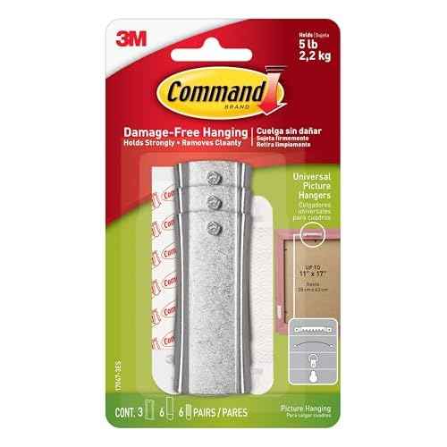 Command 5 lb Universal Picture Hanger, 3 Frame Hangers, 6 Command Strips and 6 Frame Stabilizer Strips for Sawtooth, D-Ring, Wire, Keyhole and Other Frames, Damage-Free Hanging for Home Decor