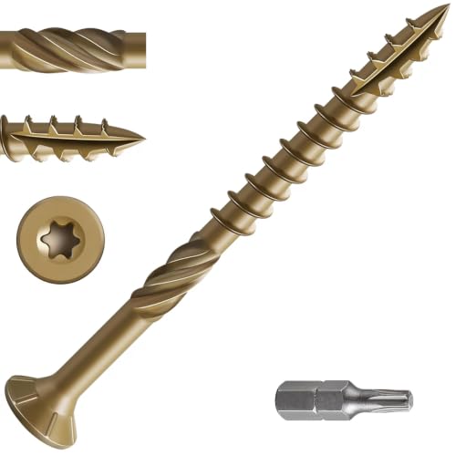 Wensilon Yellow #10 x 3 Inch Exterior Deck Screws 137PCS Bronze Coated Outdoor Wood Fasteners